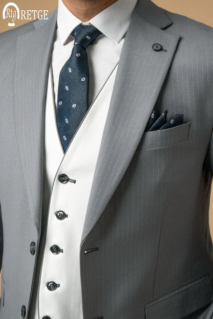 3-Piece Suit Light Gray Striped