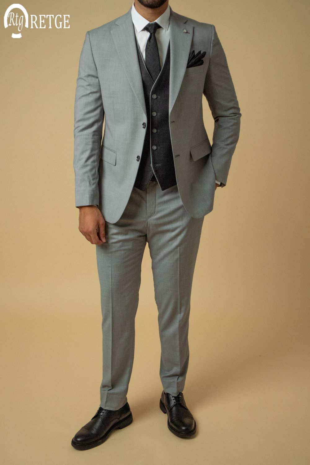 3-Piece Suit Light Gray Checked