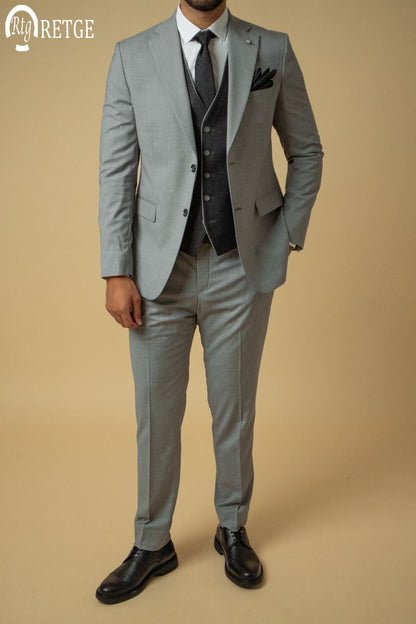 3-Piece Suit Light Gray Checked