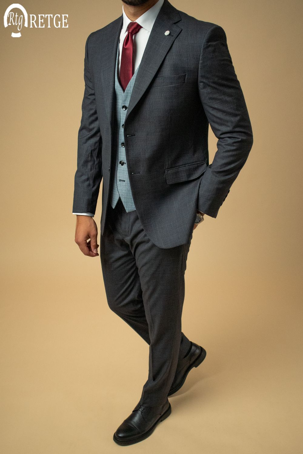 3-Piece Suit Dark Gray Checked