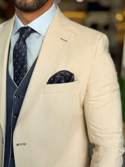 3-Piece Suit  Beige Striped