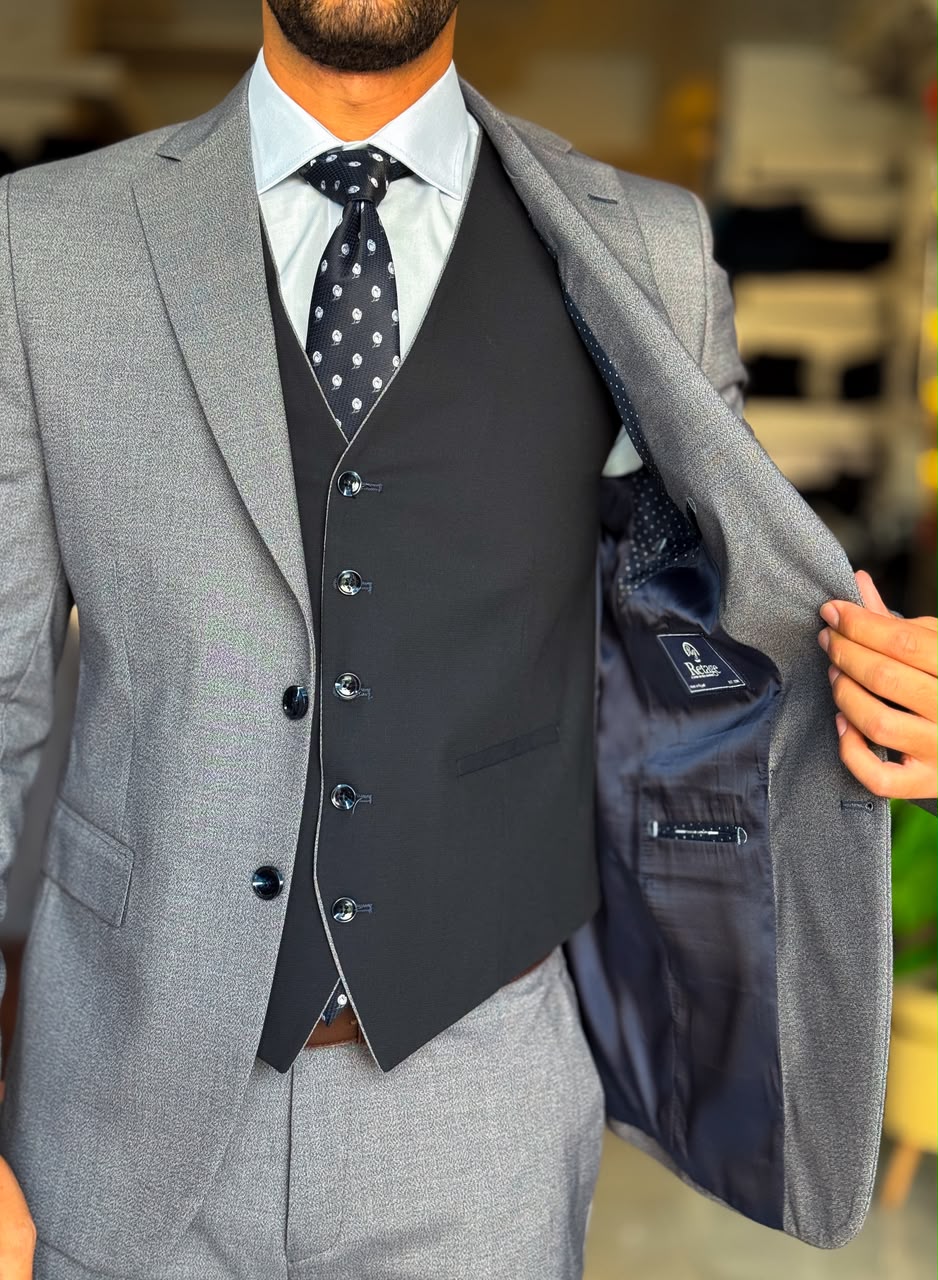 3-Piece Suit  Gray Striped