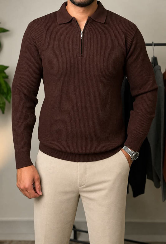 Half-zip autumn pullover - Brown