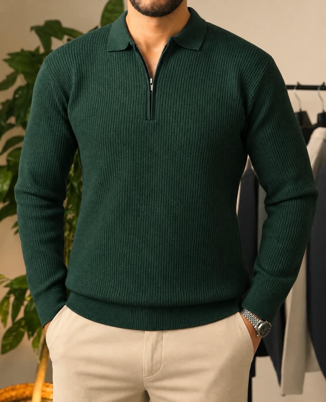 Half-zip autumn pullover-Olive