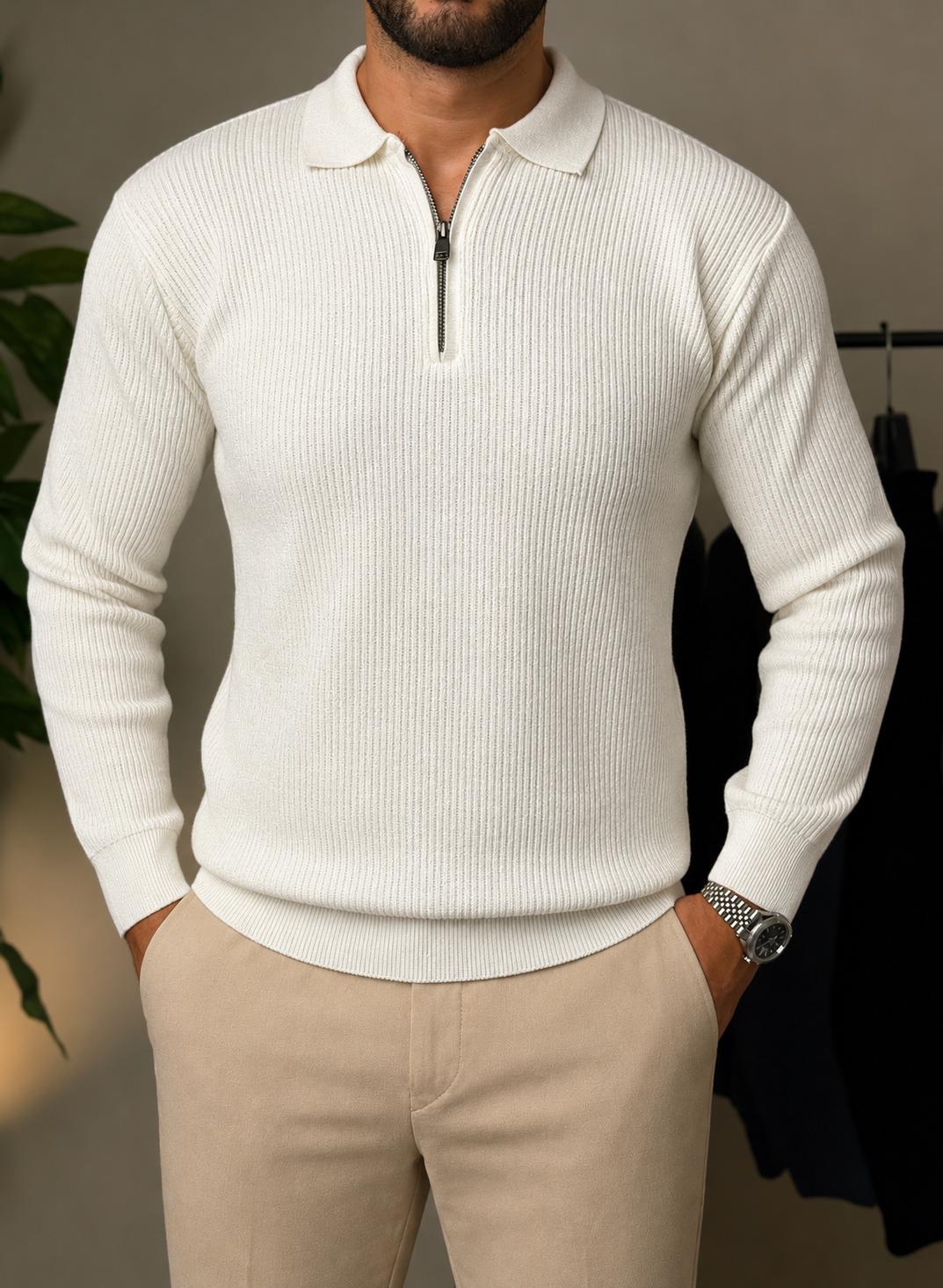 Half-zip autumn pullover- off white