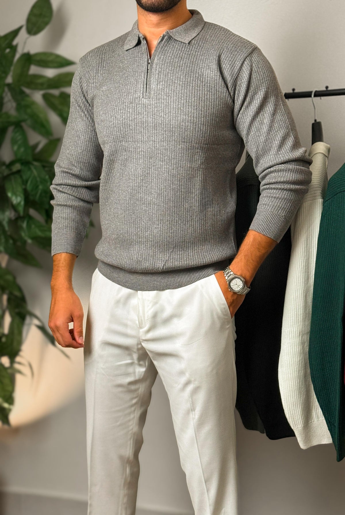 Half-zip autumn pullover - light gray