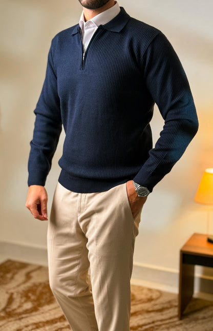 Half-zip autumn pullover-Navy