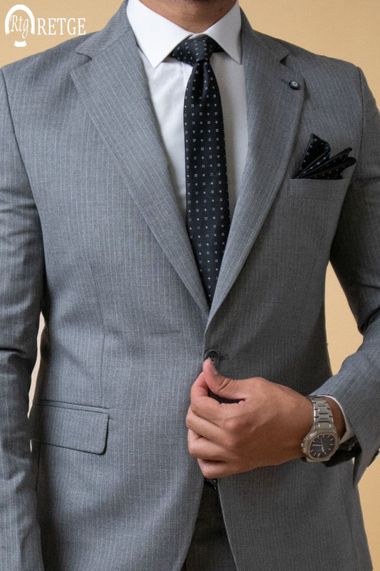 Striped Suit- Light Gray