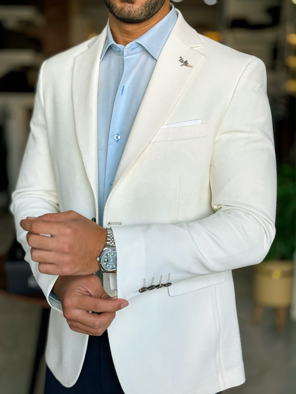 Lycra Blazer-Ribbed Beige
