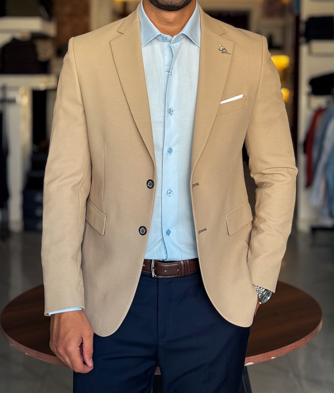 Lycra Blazer-Ribbed cafe