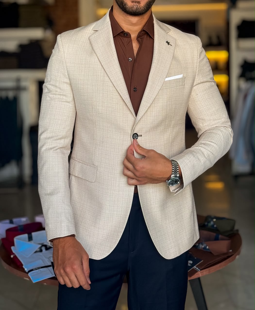 Lycra Blazer-  Beige