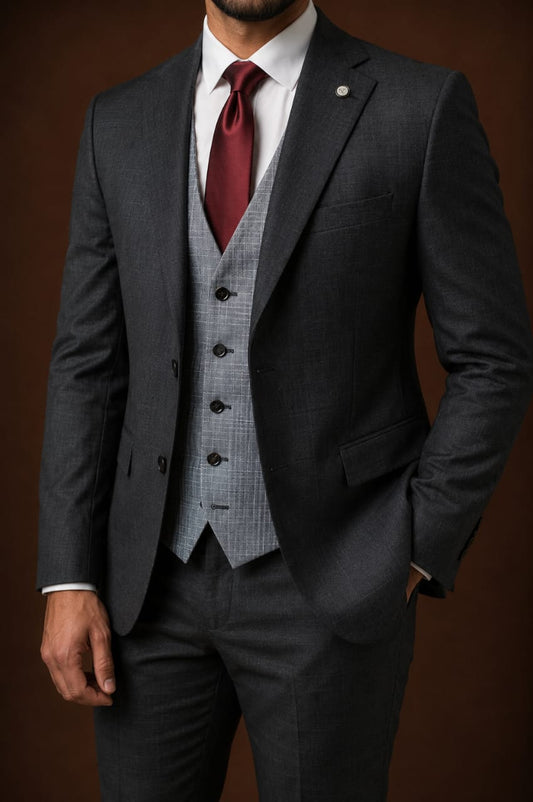 3-Piece Suit Dark Gray Checked