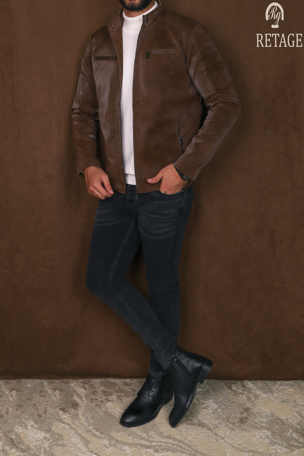 leather jacket-Brown
