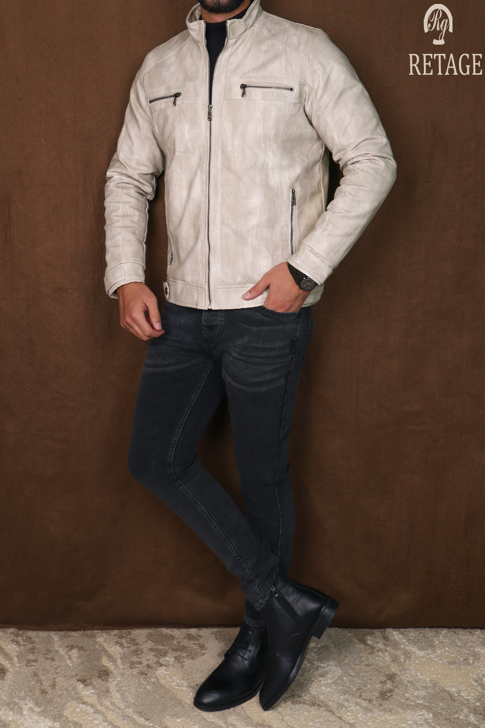 leather jacket-Beige