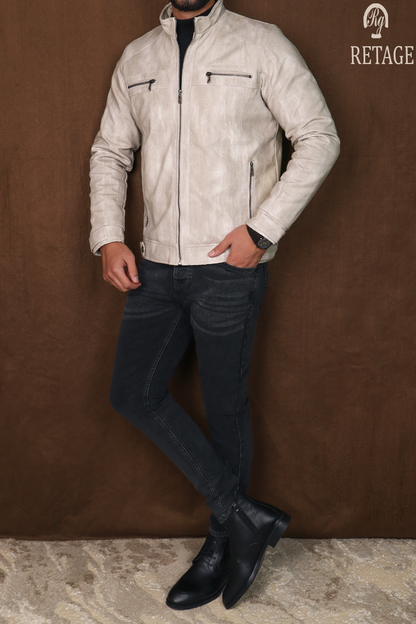 leather jacket-Beige
