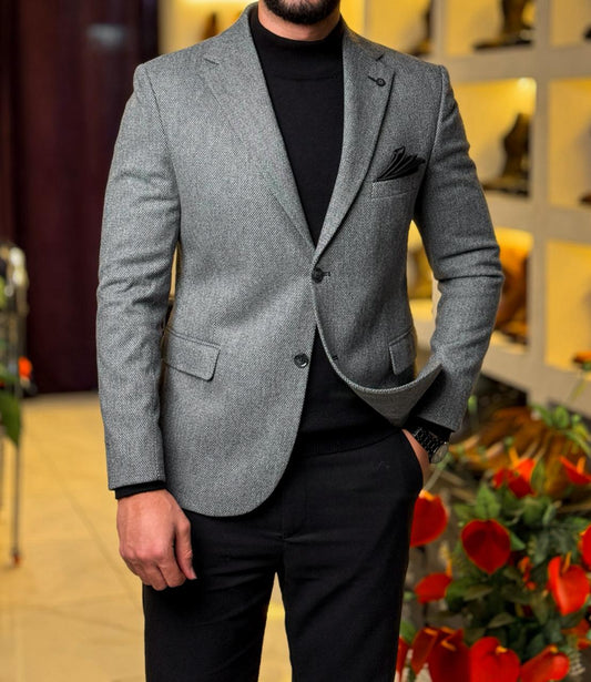 Gray Tweed Wool Blazer
