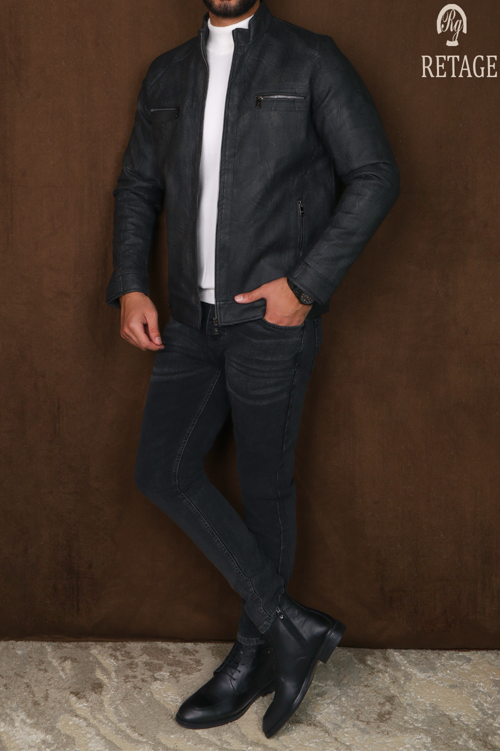 leather jacket-Dark Gray