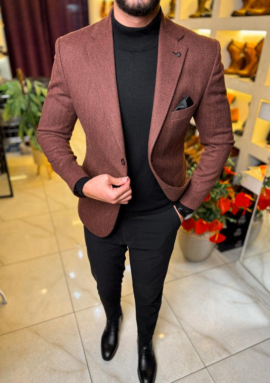 Brick red Tweed Wool Blazer